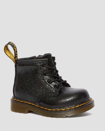 Dr Martens Infant 1460 Crinkle Metallic Šnurovacie Čižmy Detske Čierne Metal | 2031-GSKTY